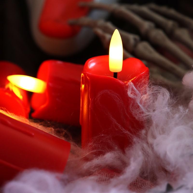 QIDEA Flameless LED Red Votive Candles with Timer Drips Battery Operated Flickering Decorative Candle Lights for Xmas Christmas Wedding Party Decor, 3.5”x1.5”, 6-Pack - Image 3